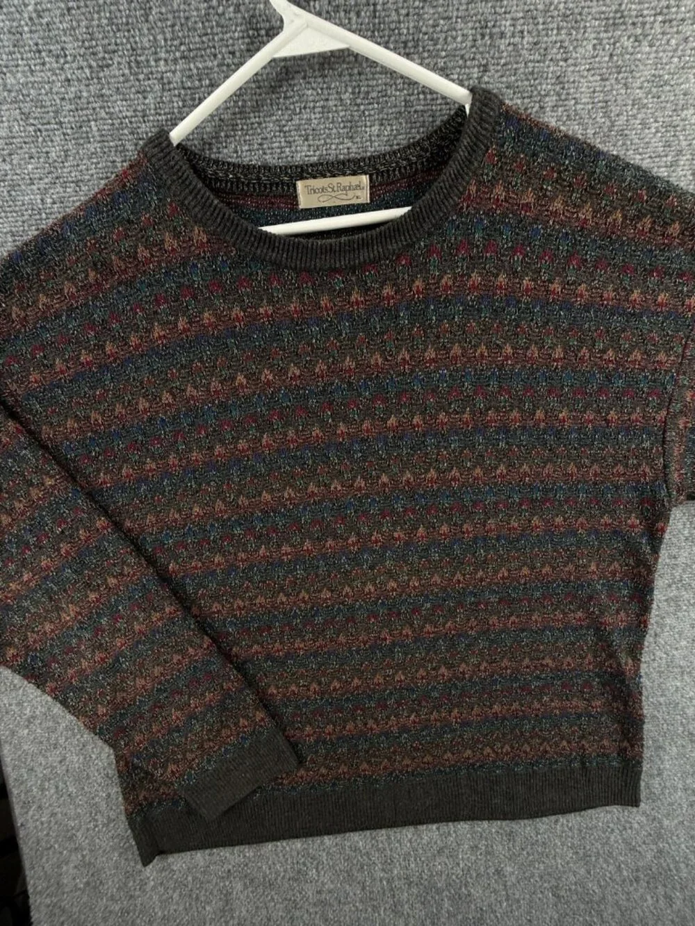 Tricots St Raphael XL Colorful Knit Geometric Art Pullover USA Coogi Style Adult
